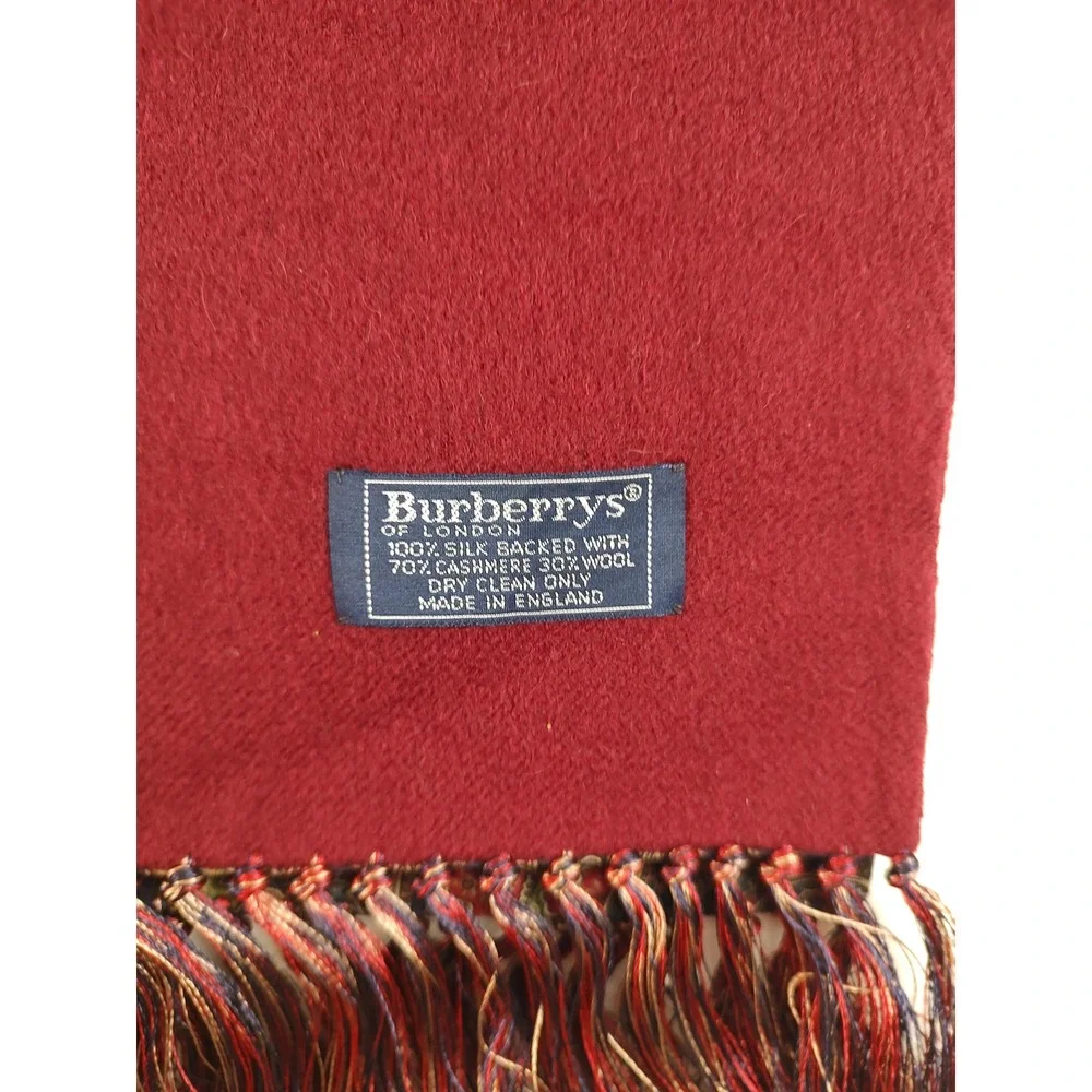 Burberrys Vintage Reversible Scarf Burgundy Cashmere Wool Paisley Silk England
